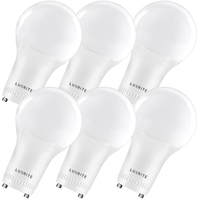 Luxrite GU24 LED A19 Light Bulb 60W Equivalent, 800lm, Dimmable, 9W, Enclosed Fixture Rated, UL Listed, E26 Base, 6-Pack - 3000K (Soft White)