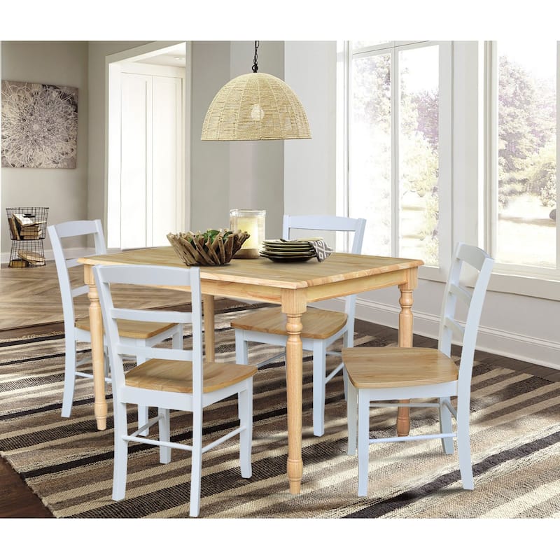 30" x 48" Solid Wood Dining Table with 4 Chairs - Natural/White
