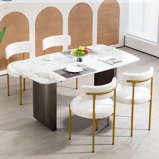 Set of 4 Modern Dining Chairs with Metal Legs, Curved Backrest, and ...