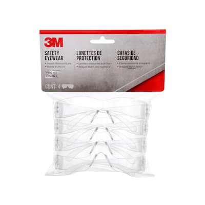 3M Impact-Resistant Safety Glasses Clear Lens Clear Frame 4 pk - Bed ...