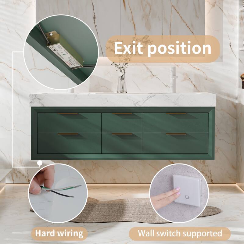 60" Wall-Mount Double Vanity with LED Light. - 60 inch