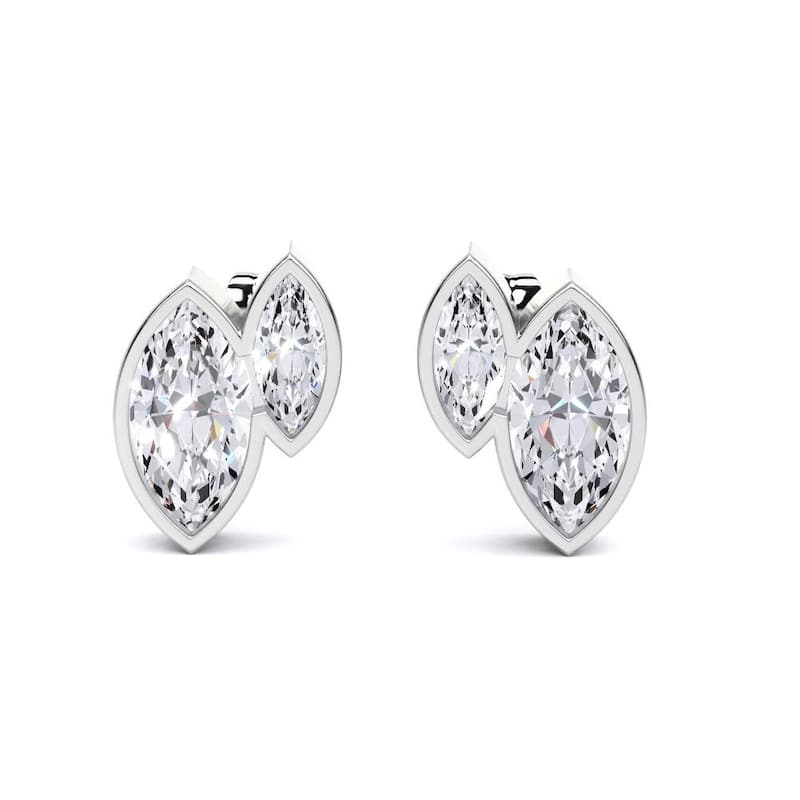 Auriya 14k Gold Marquise Lab Grown Toi Et Moi Diamond Stud Earrings 2.50 ct. tw. Push-Back (F-G VS) - White - White - 2.50ct. tw.