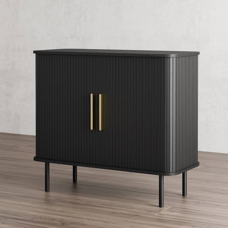 Tambour Door Accent Cabinet Modern Sideboard Buffet Cabinet, Black