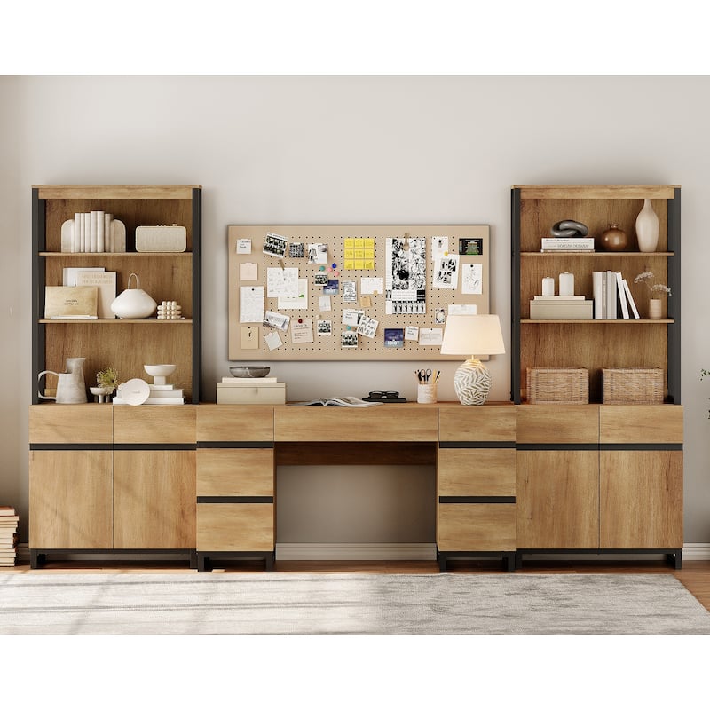 WAMPAT 59in Modern Executive Desk with Charging Station & Drawers and 2 PCS 72in Tall Bookcases with Storage Cabinet.