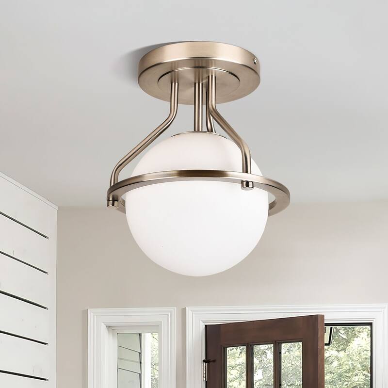 1-Lights Glass Flush Mount - Nickel