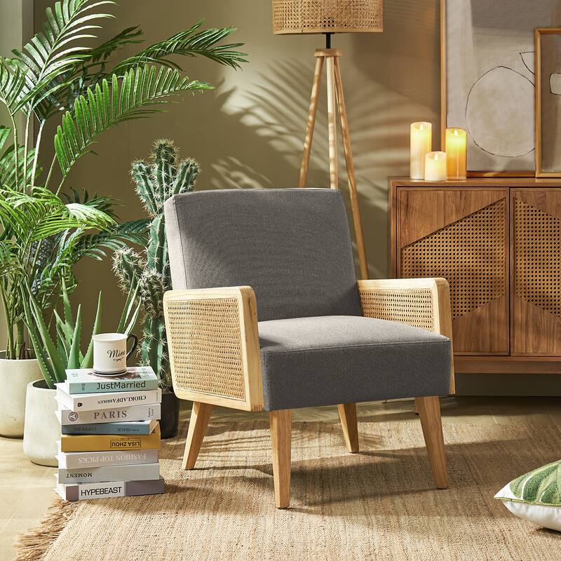 Carmina Upholstered Accent Chair with Natural Rattan Arms by HULALA HOME