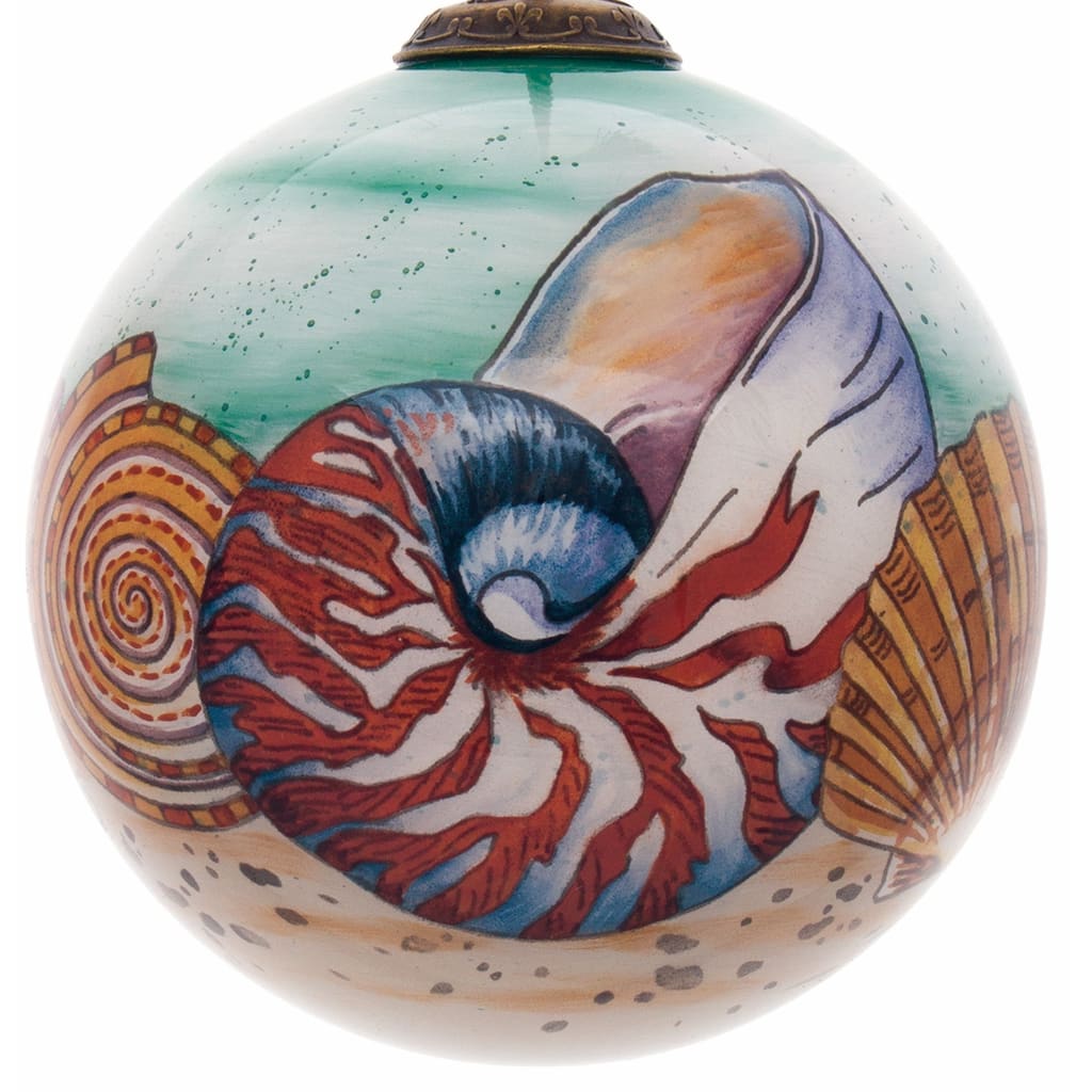 Sea Shell Hand Painted Mouth Blown Glass Ornament - 3" x 3" x 3"