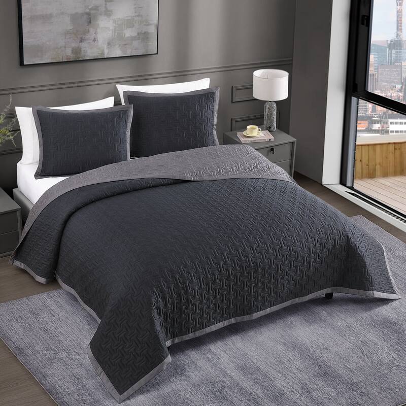 Bebejan 100% Cotton Sateen 3 Piece Textured Quilted Coverlet Set