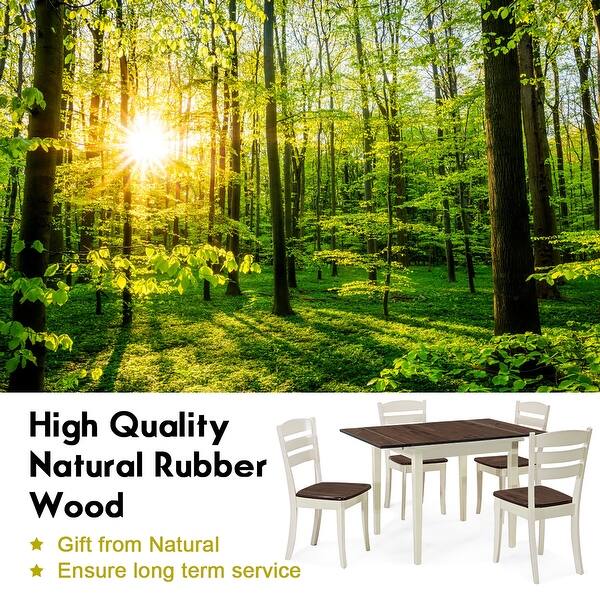 Shop Costway Extending 5 Piece Wood Dining Table Set 4 Chairs Kitchen Table Overstock 31045051