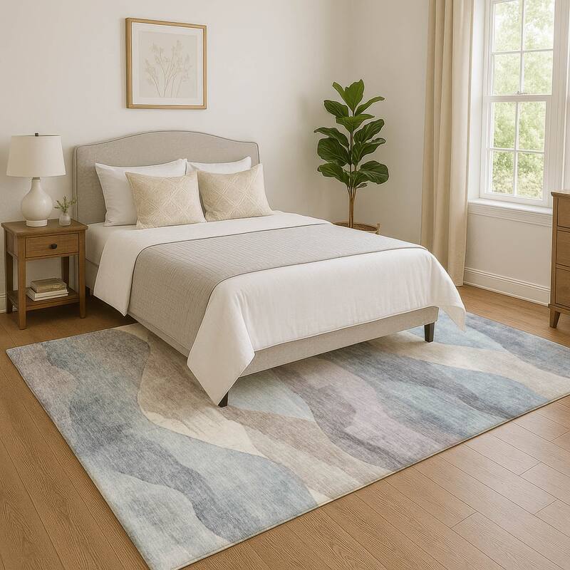 Premium Washable Super Soft Modern Waves Mayfield Rug - Sky - 10' x 14'