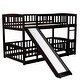preview thumbnail 10 of 40, Twin Over Twin Low Bunk Bed with Slide, with Fence and Ladder for Toddler Kids Teens