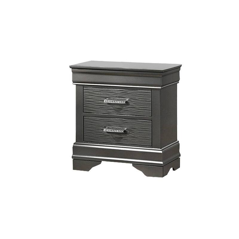 Modern Style 3pc Bed 2x Nightstand Set Diamond Button Handles Gray Finish Bedroom Furniture