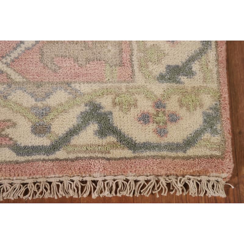 Light Pink Transitional Oushak Runner Rug Handmade Wool Carpet - 2'7"x 9'9"