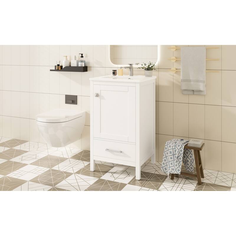 Bathroom Vanity with Sink, Small Bathroom Storage Cabinet, Bathroom Vanities with Soft Closing Door & Divider Drawer
