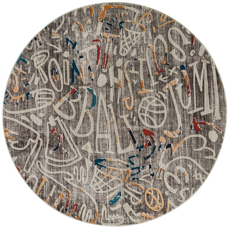 Katie Merz SPORTSGLYPHS Basketball Area Rug - 6' Round - Grey