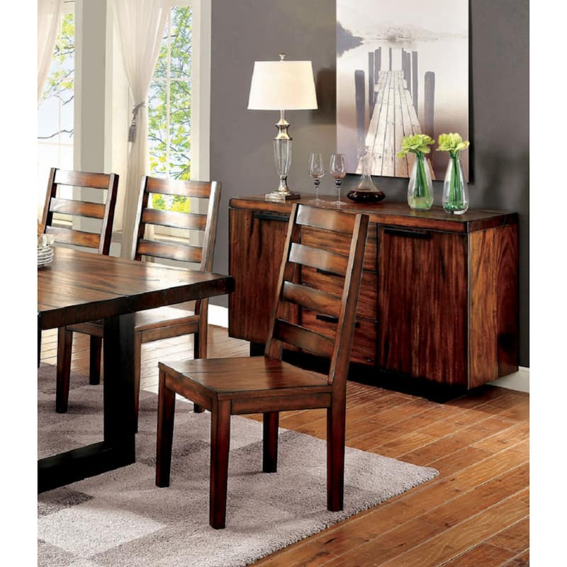 Tobacco Oak Finish Solid wood Industrial Style Kitchen Set of 2 Dining Chairs Ladder Back Chairs Dining Room Furniture