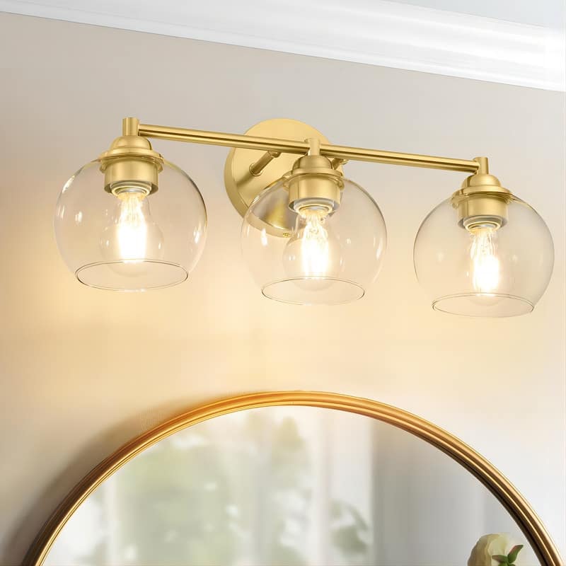 3 Light Bathroom Vanity Light Gold Modern Wall Sconce Mirror Light Fixture with Clear Glass