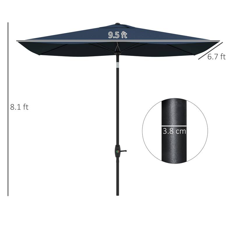 Outsunny 6.6 X 10 ft Rectangular Market Umbrella Patio Outdoor Table Umbrellas with Crank & Push Button Tilt