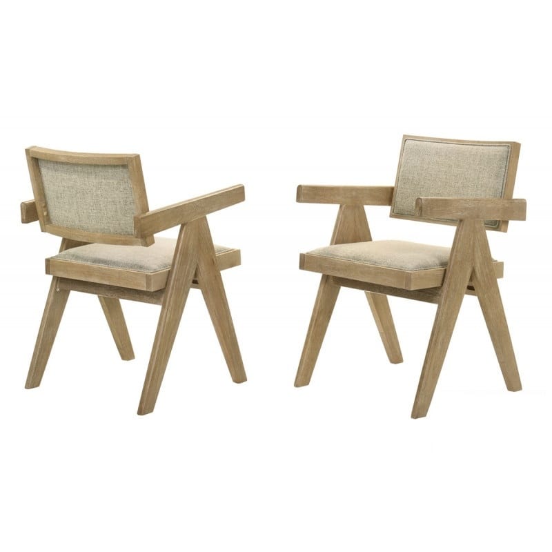 Light Oak Wood Dining Chair Set of 2, Upholstered Armchair for Dining Room Kitchen Home,