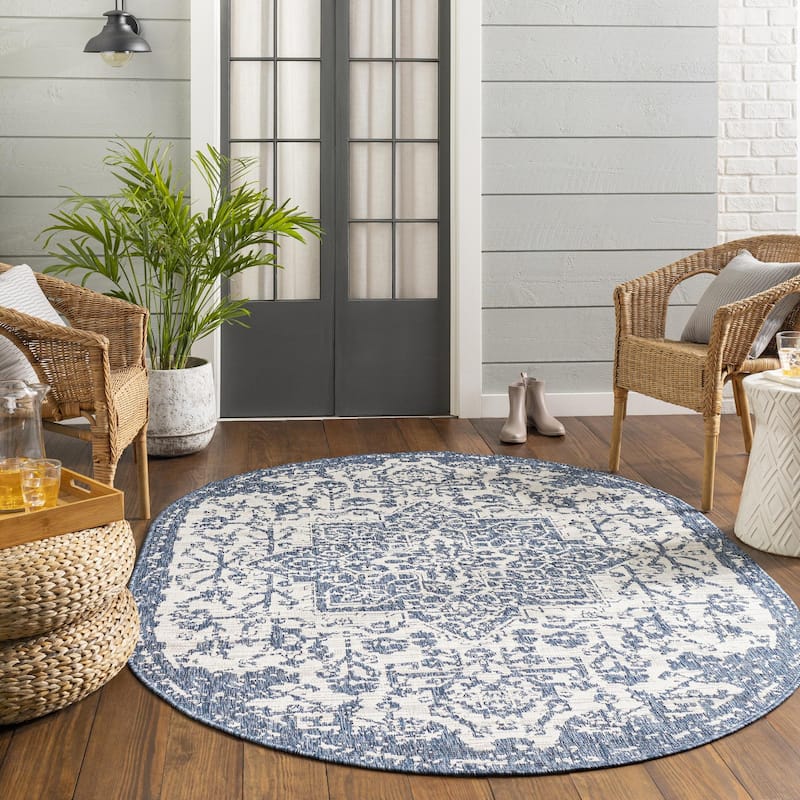 Livabliss Eagean Updated Traditional Medallion Indoor / OutdoorArea Rug