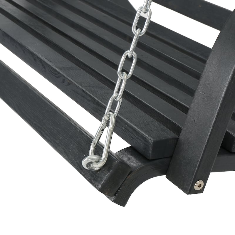 Wood Outdoor Swing Loveseat with Chains and Beam,Patio Garden Hanging Bench Seat