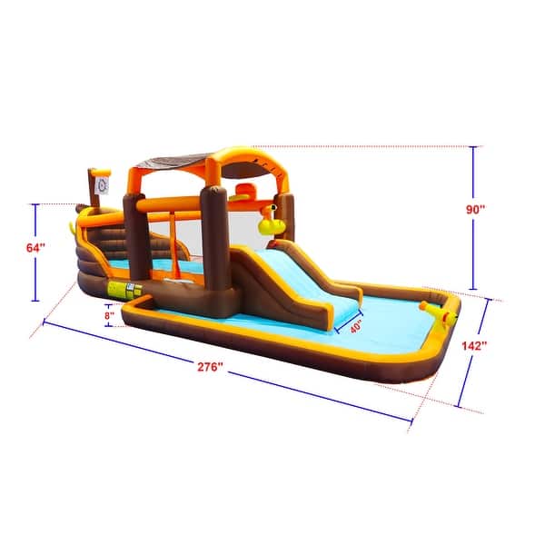 Inflatable Big Bounce House Playground Features a Cruise Ship Design and Includes a Slide, Splash Pool, Basketball Hoop
