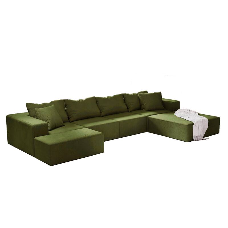 L Shaped Modular Sectional Sofa with Ottoman, Oversized Chenille Upholstered Boneless Sofa, Compression Sofa with 6 Pillows