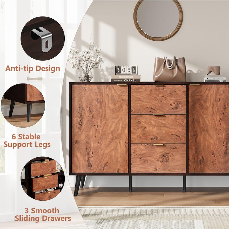 Buffet Cabinet with Drawers, 51.2'' Large Sideboard Buffet Credenza Storage Cabinet with Shelves and Doors