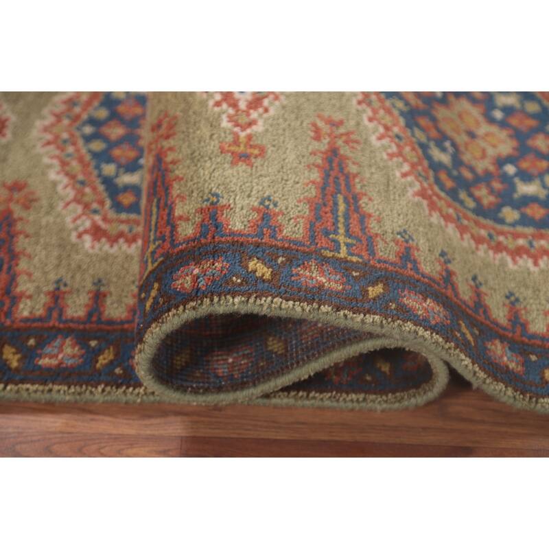 Green Geometric Kazak Oriental Runner Rug Wool Carpet - 2'6"x 9'9"