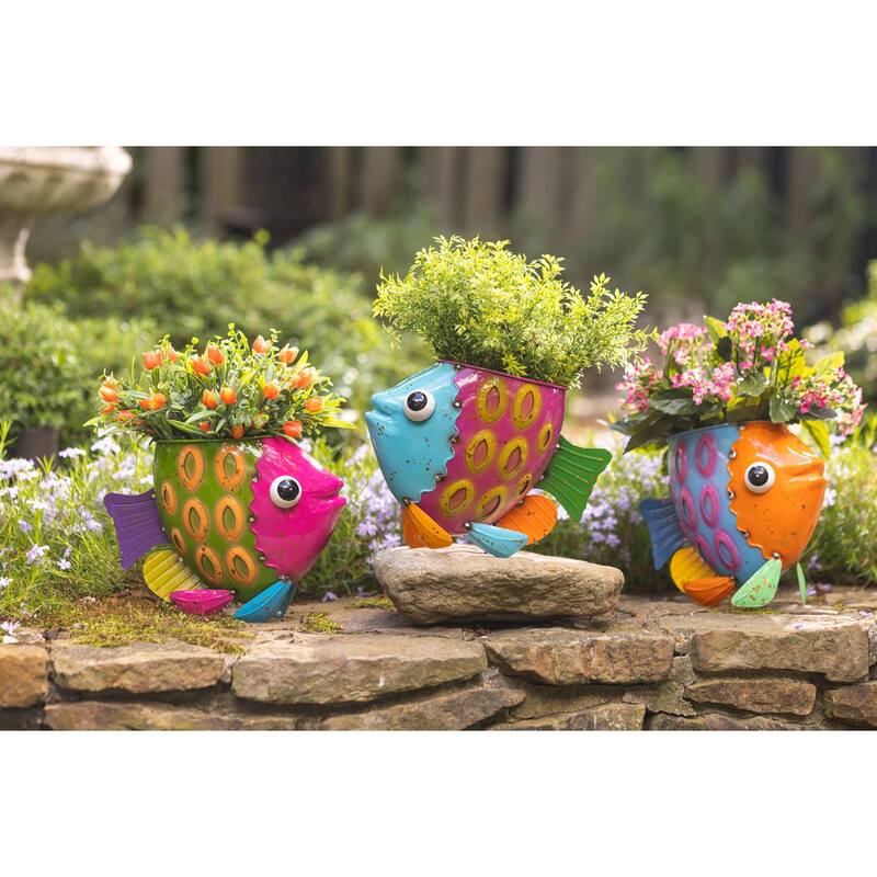 Colorful Metal Fish Planter (3-Pack)
