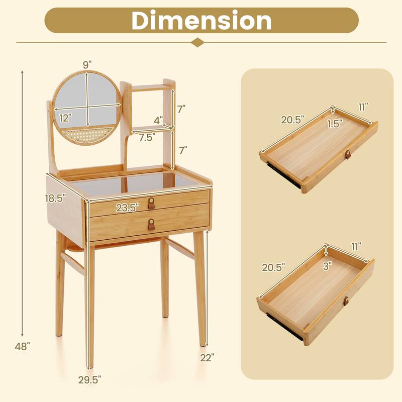 Costway 23.5" Compact Makeup Table Set with 2 Drawers Open Storage - See Details