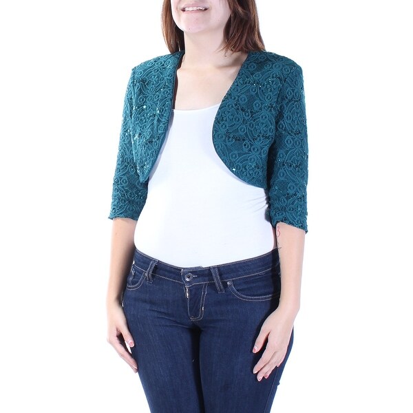 R&M RICHARDS Womens Green 3/4 Sleeve Open Vest Party Top Size 6. Opens flyout.