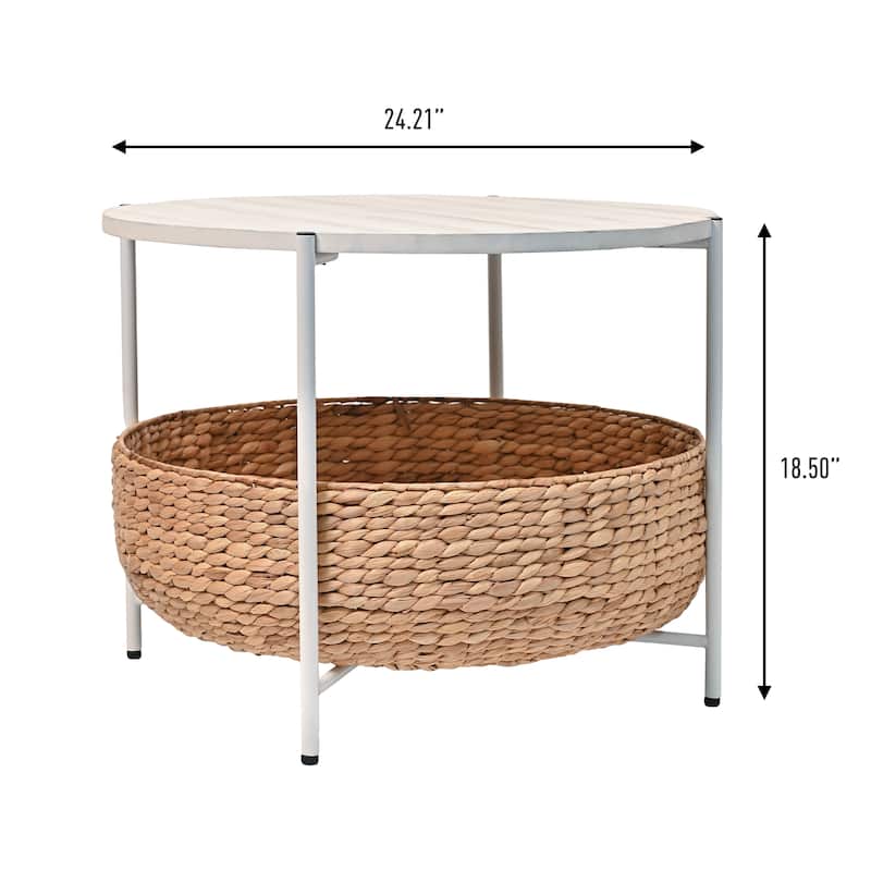 happimess 24.21" Round Acacia Coffee Table with Storage Basket