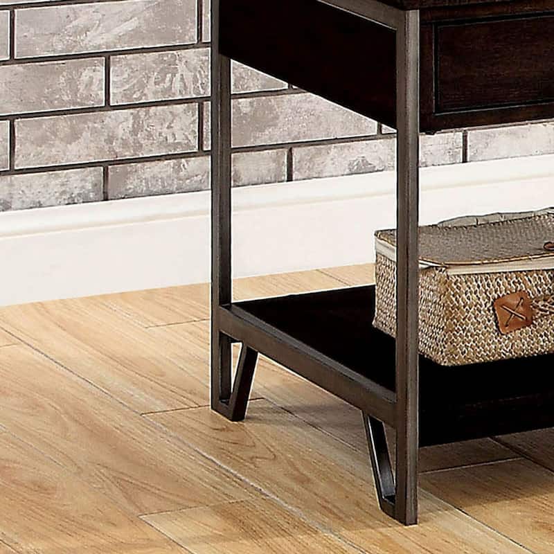 Hawkins Industrial Oak 24-inch Solid Wood 1-Shelf Side Table by Furniture of America