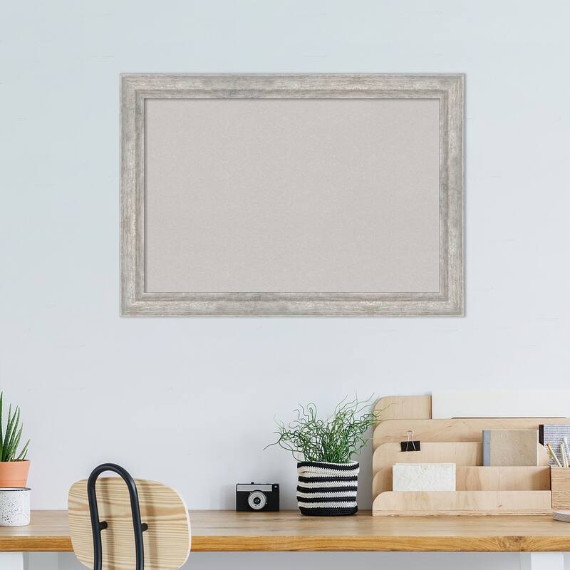 Angled Silver Wood Framed Grey Corkboard Bulletin Board, Organization Board, Pin Board