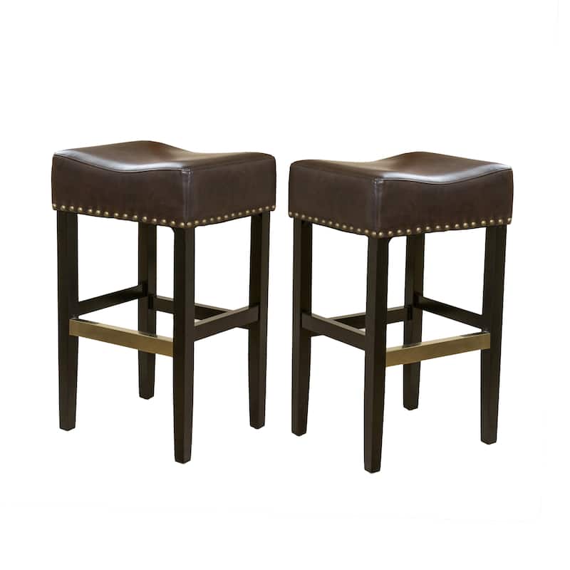 Set of 2 Backless Faux Leather Counter Bar Stools with Nailhead Trim