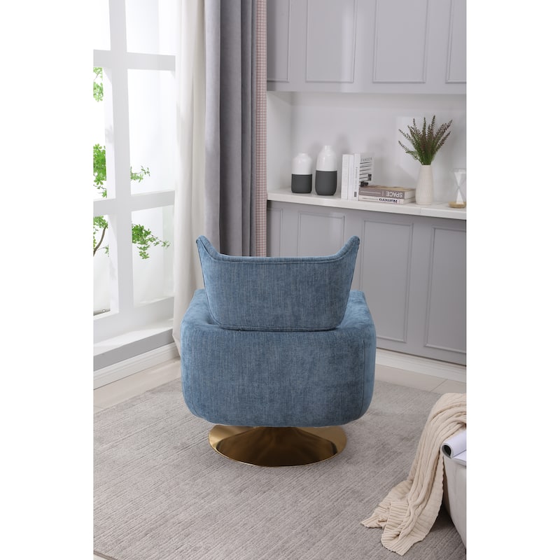 Blue Modern 29.9" Upholstered 360° Swivel Accent Chair with Iron Base and Pillow
