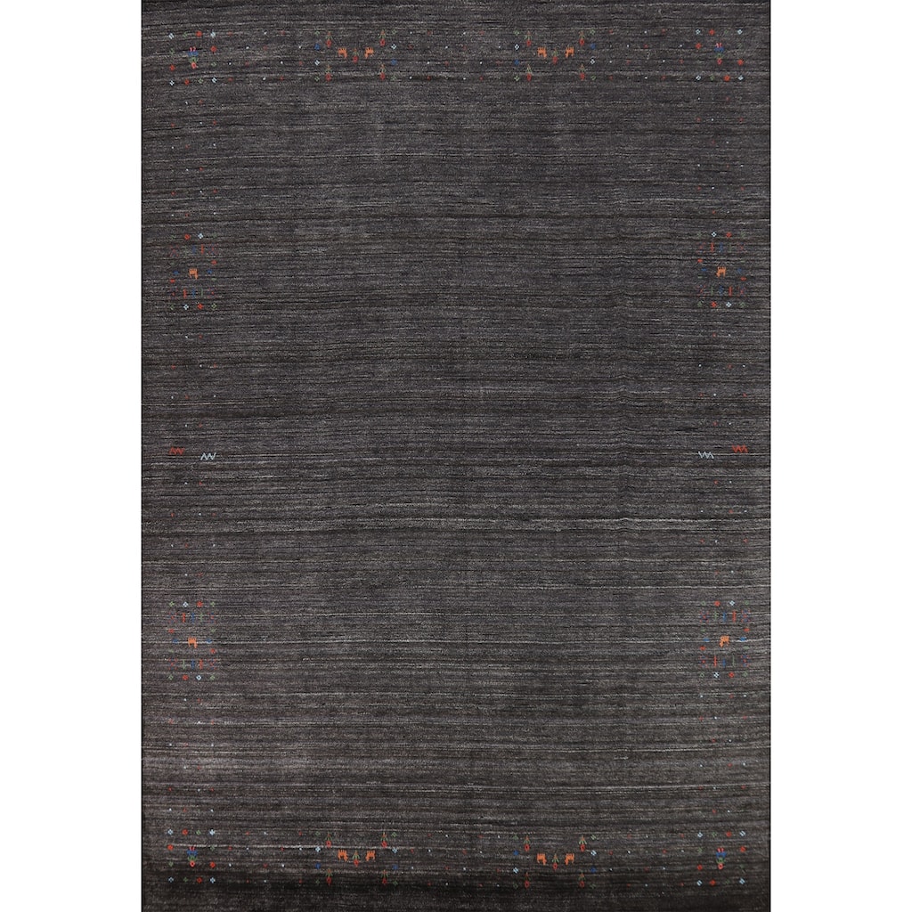 Gabbeh Oriental Rug Handmade Grey Silk Carpet - 9'0" x 12'1"