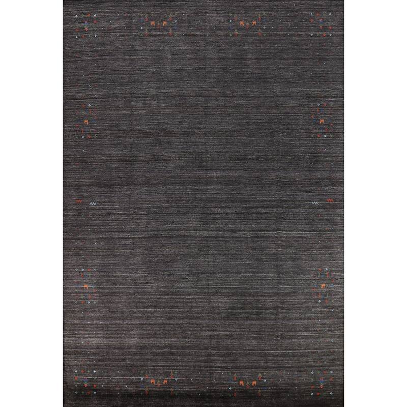 Gabbeh Oriental Rug Handmade Grey Silk Carpet - 9'0" x 12'1"