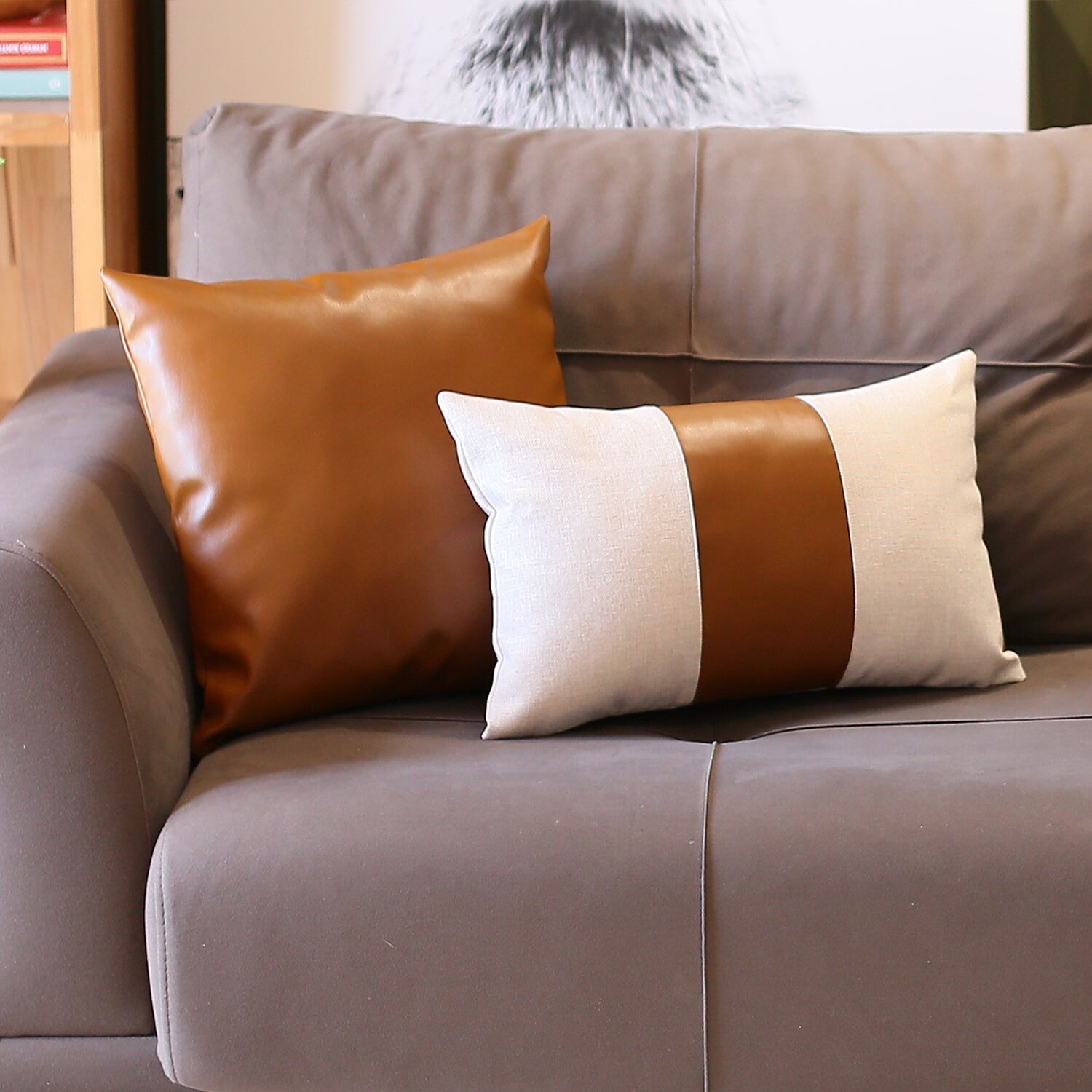 Leather couch online pillow covers