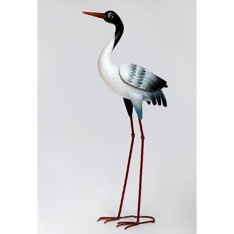 27.5" Standing Metal Heron Garden Sculpture