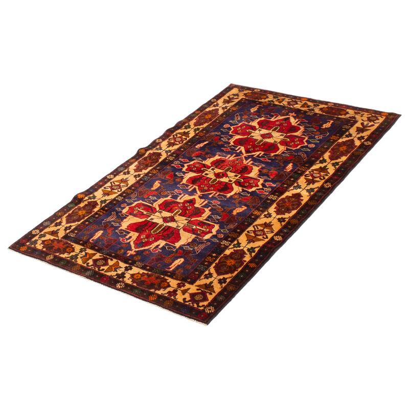 Teimani Navy, Red Rug 3'8" x 6'2" - 3'8 x 6'2