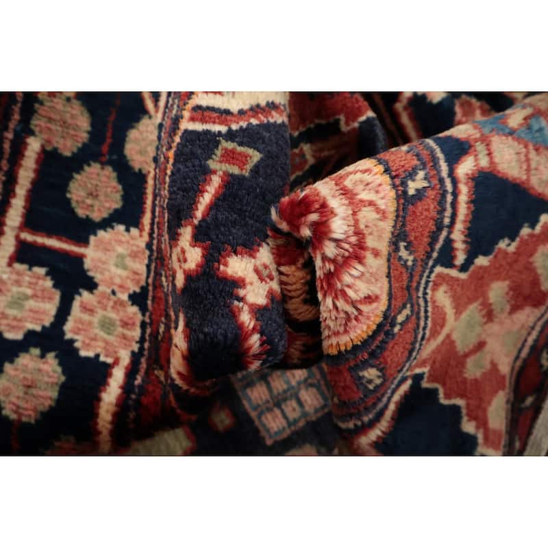 Hand Knotted Oriental 100% Wool Carpet Traditional Floral Navy Blue & Blues Lilian Runner Rug - 15' 10'' X 3' 5''