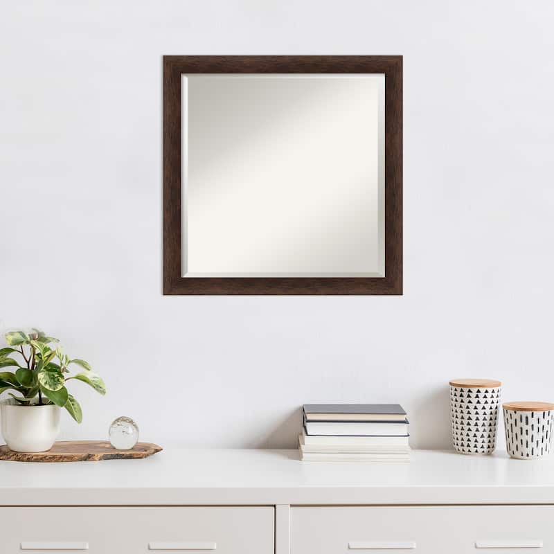 Warm Walnut Narrow Beveled Wood Framed Wall Mirror - Warm Walnut Narrow