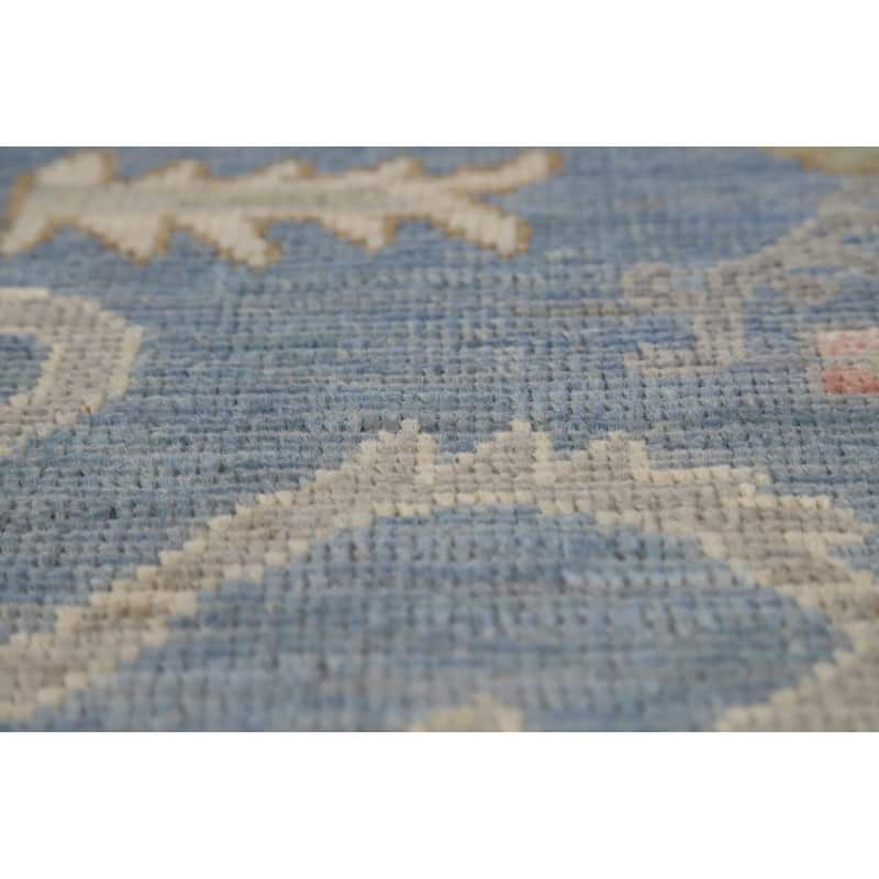 Hand Knotted Oriental 100% Wool Carpet Transitional All-Over Navy Blue & Blues Oushak Area Rug - 9' 9'' X 8' 2''