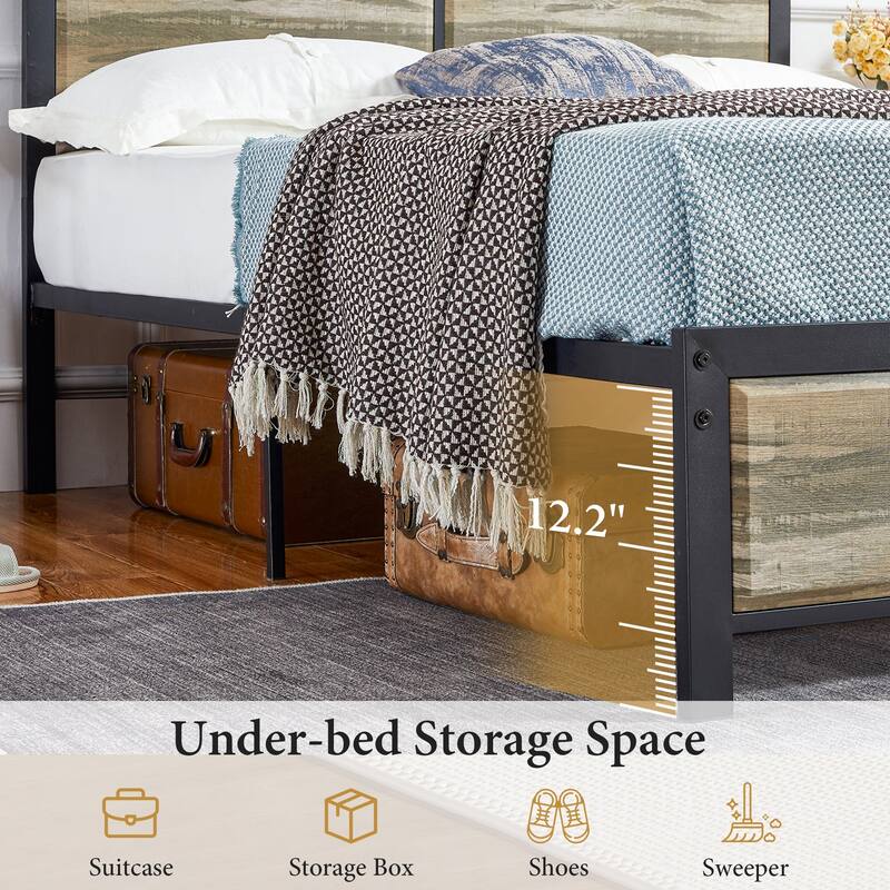 VECELO Platform Bed Frame with Wooden Headboard Heavy Duty Steel Slats Support No Box Spring Needed