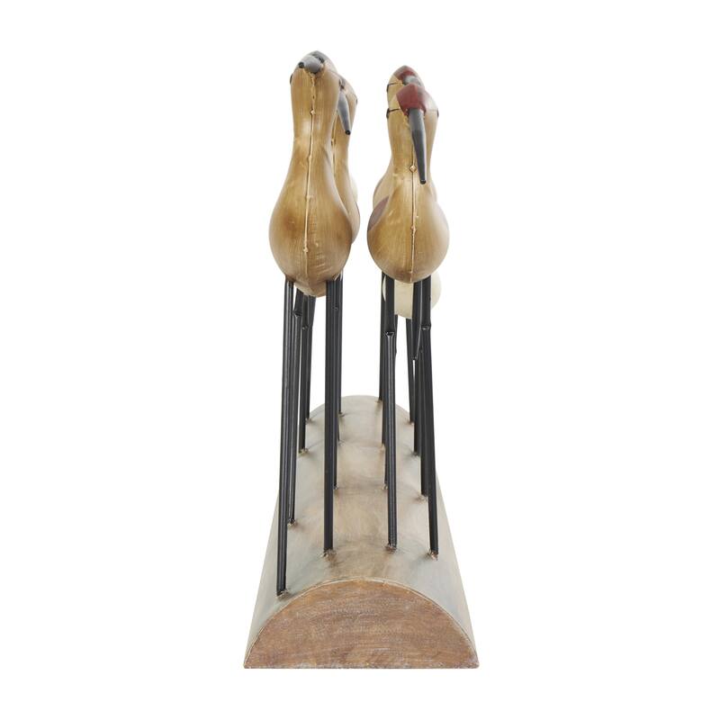 Wood Bird Decorative Sculpture with Red Accents and Log Base - Brown - Roche River Decor