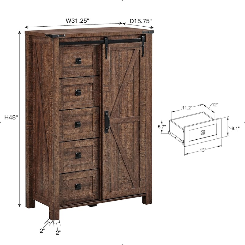 Farmhouse 5 Drawers Dresser, Chest of Drawers, Organizer Dresser