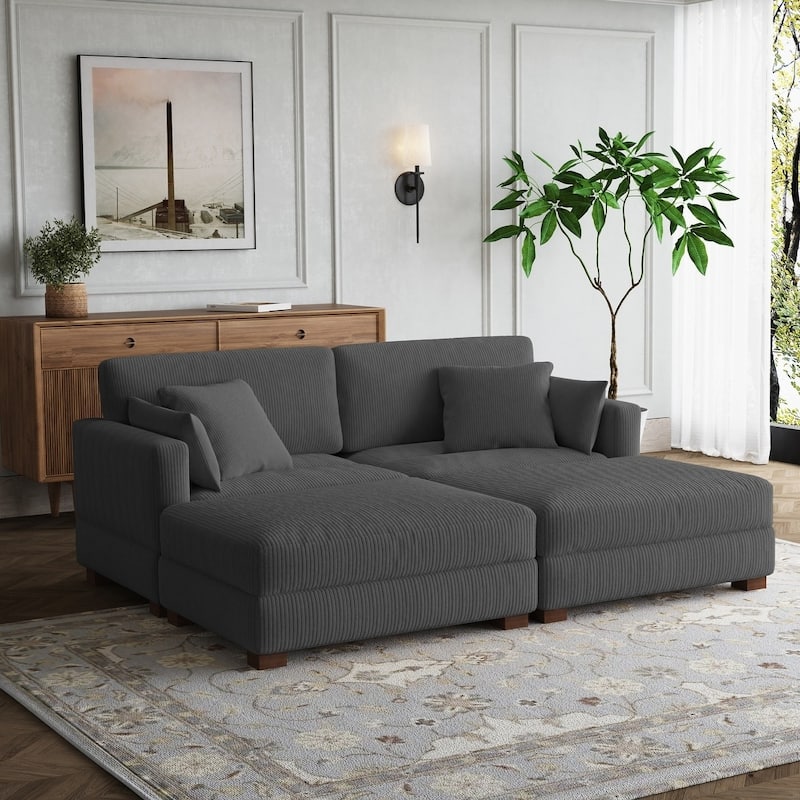 Modern Corduroy Modular Couch Sectional Sofa With Pillows