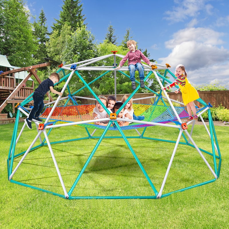 Climbing Dome with Climbing Cargo Net, 10 ft Dome Jungle Gym with Hammock for Kids Outdoor Playset Backyard - 10ftx10ft